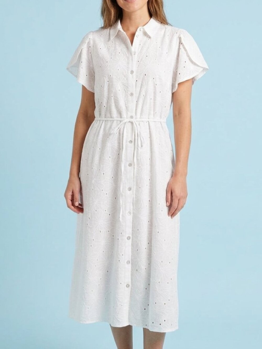 Draper James RSVP White Floral Eyelet Button Front Shirt Dress Women's Size XL